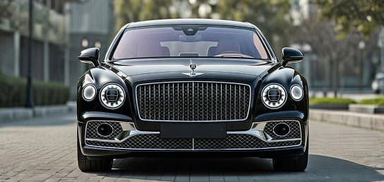 Silver electric luxury sedan on a quiet street